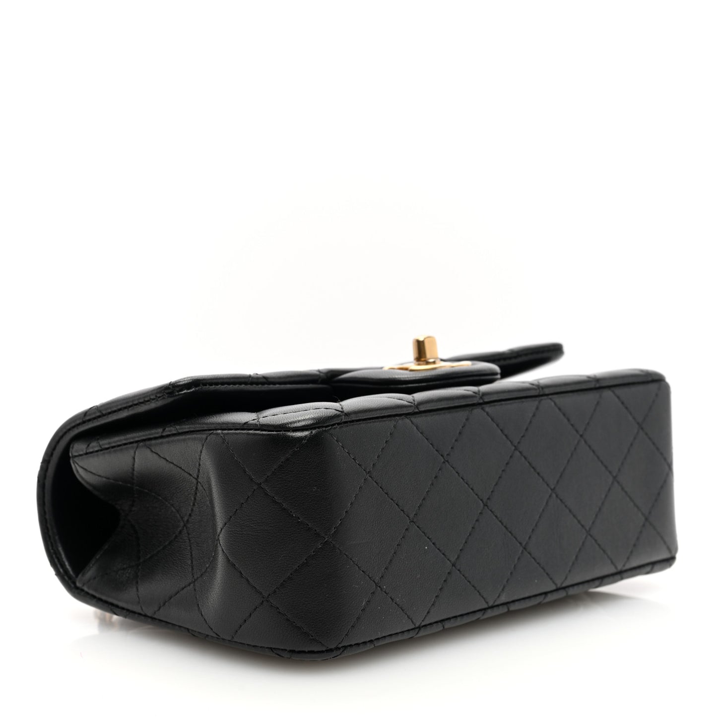 Lambskin Quilted Mini Top Handle Rectangular Flap Black