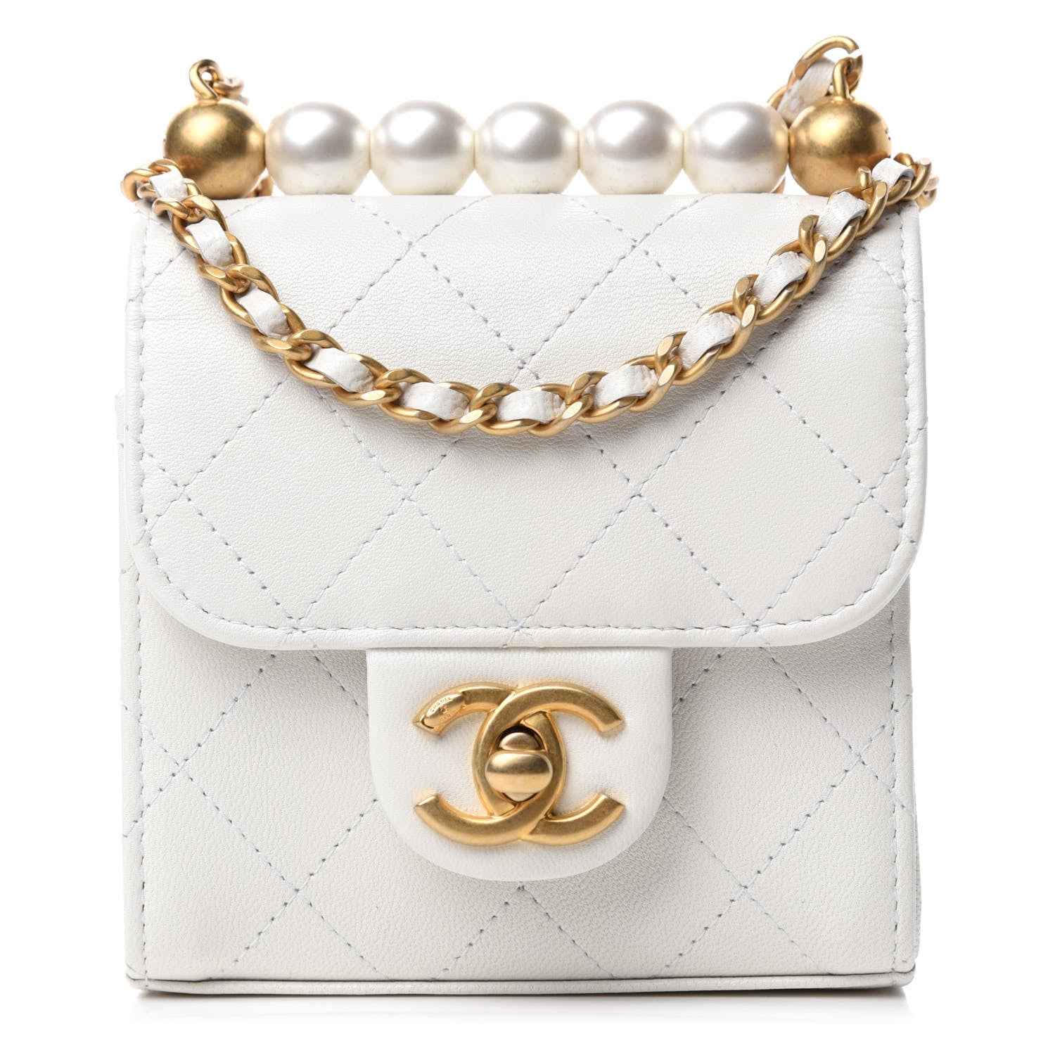 Chanel Goatskin Chic Pearls Clutch On Chain White 1 of 11