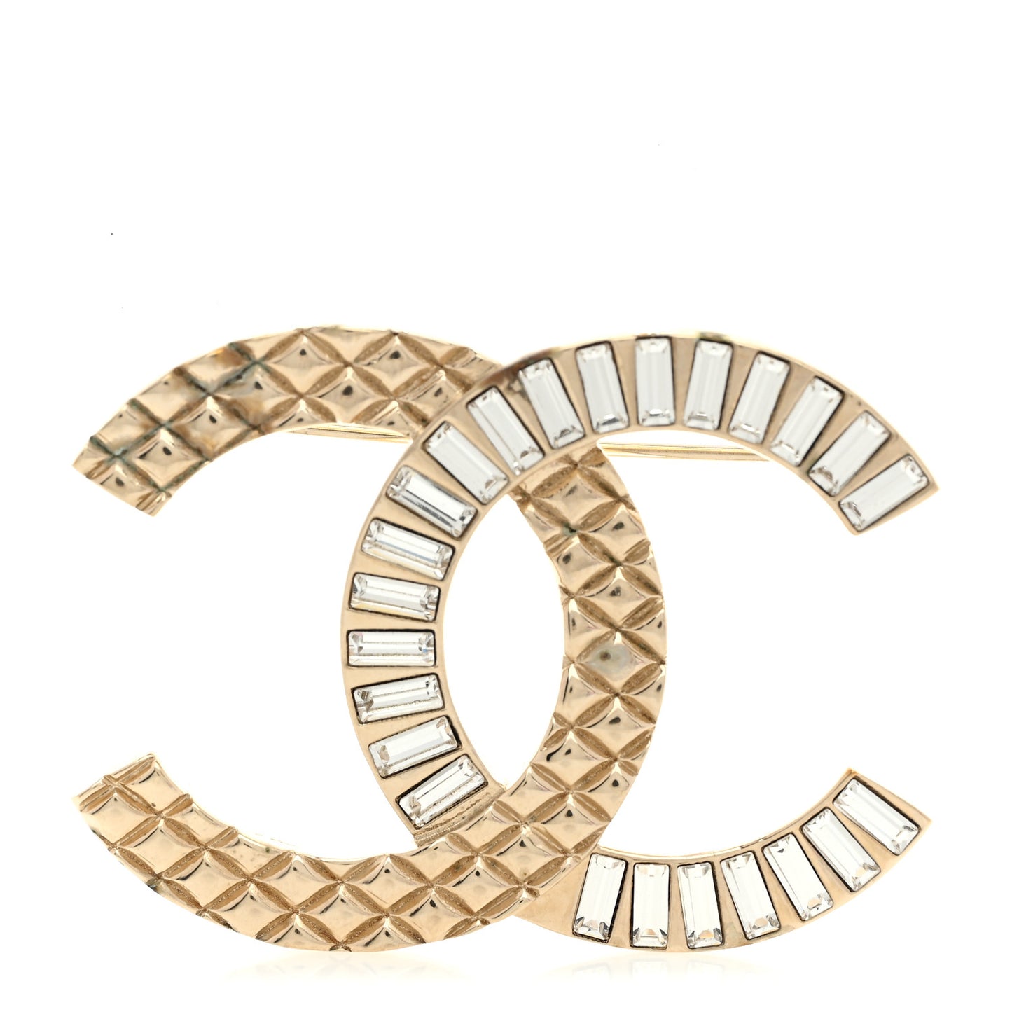 Baguette Crystal Quilted CC Brooch Gold