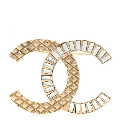 Chanel Baguette Crystal Quilted CC Brooch Gold 1 of 5