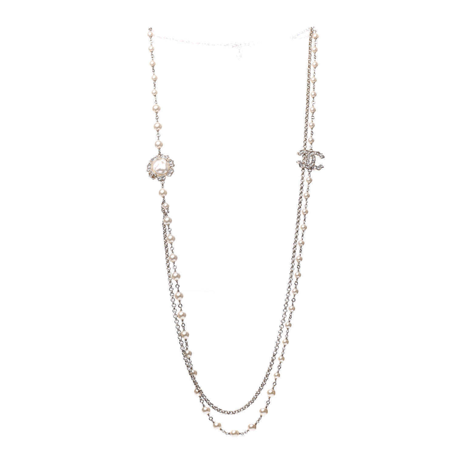Chanel Pearl Crystal Camellia Express Multistrand Necklace Gold 6 of 12