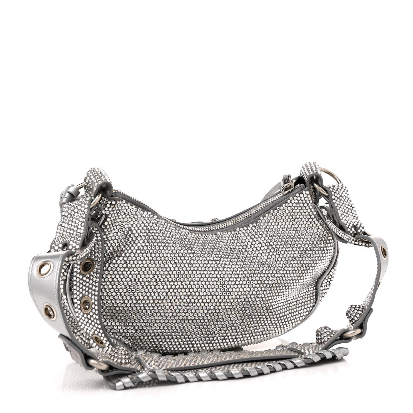 Rhinestone Encrusted Le Cagole Shoulder Bag XS Silver