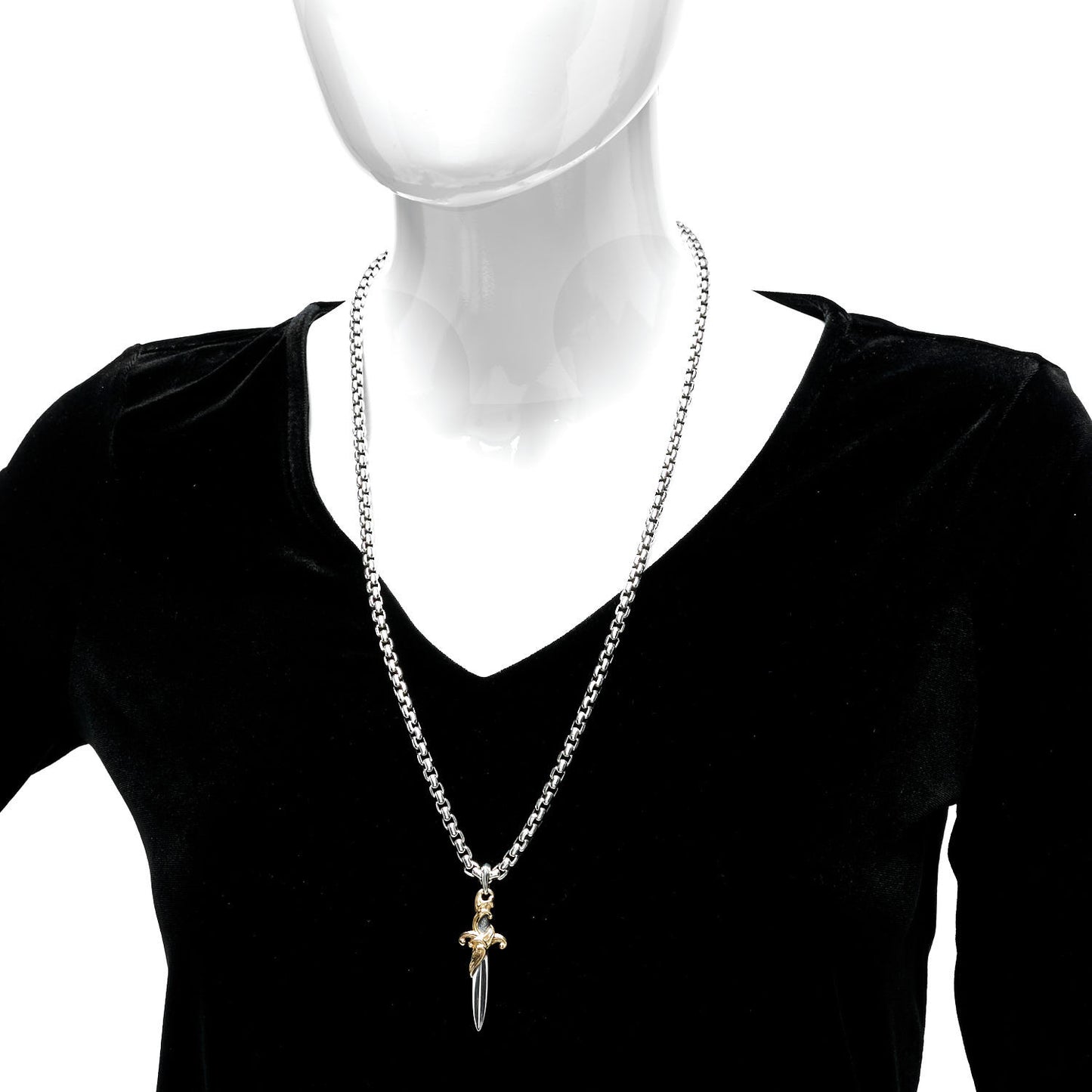Sterling Silver 18K Yellow Gold Waves Dagger Amulet Pendant Necklace