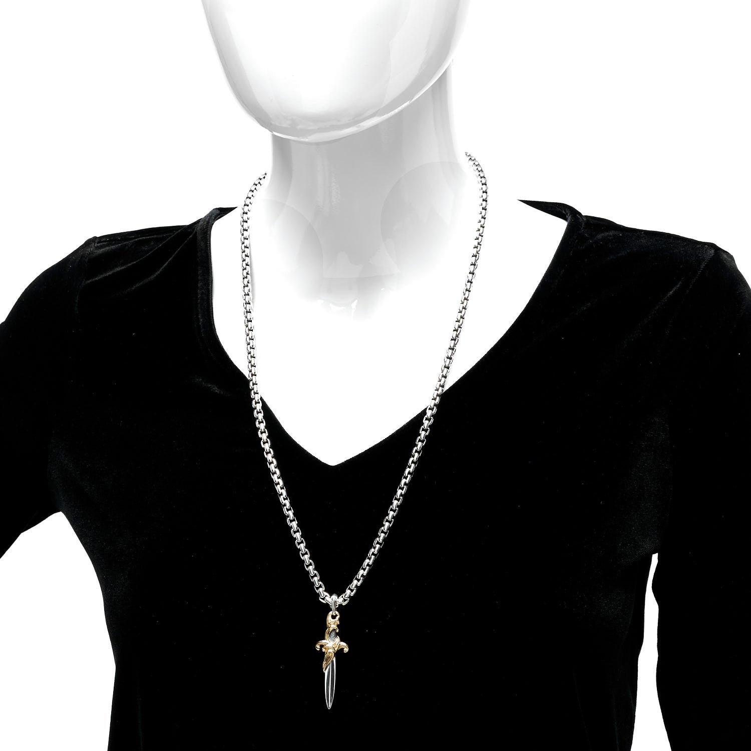 David Yurman Sterling Silver 18K Yellow Gold Waves Dagger Amulet Pendant Necklace 2 of 5