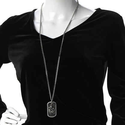Chanel Enamel ID Dog Tag Camellia Charm Necklace Silver 2 of 6
