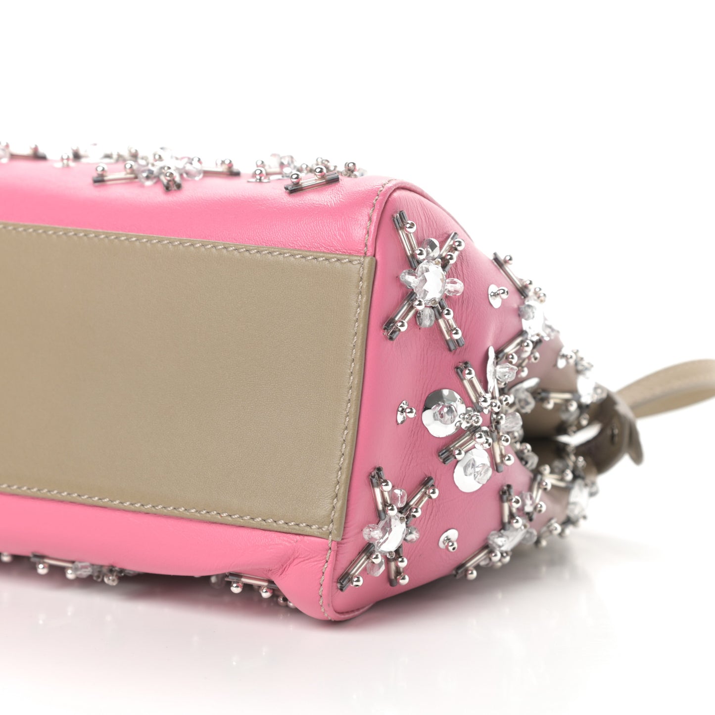 Nappa Crystal Beaded Ombre Mini Peekaboo Iconic Satchel Pink Beige