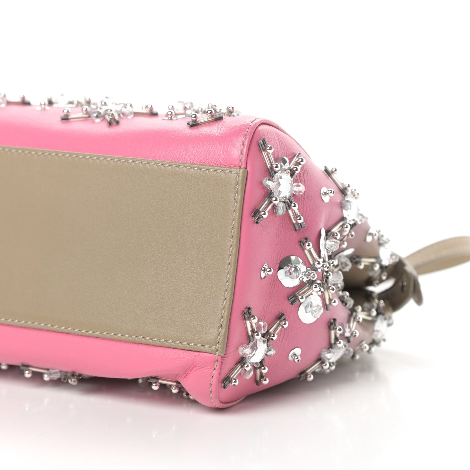 Fendi Nappa Crystal Beaded Ombre Mini Peekaboo Iconic Satchel Pink Beige 12 of 14