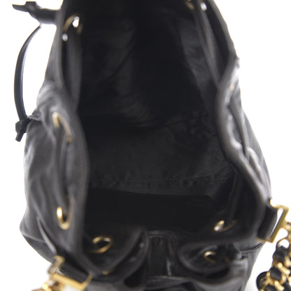 Chanel Lambskin CC Stitched Drawstring Bucket Bag Black 5 of 13