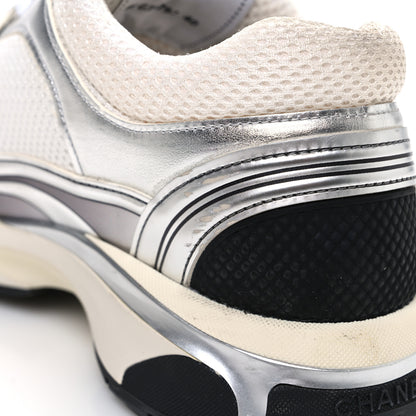 Chanel Fabric Laminated Calfskin Stretch CC Womens Sneakers 40 White Silver 11 of 13