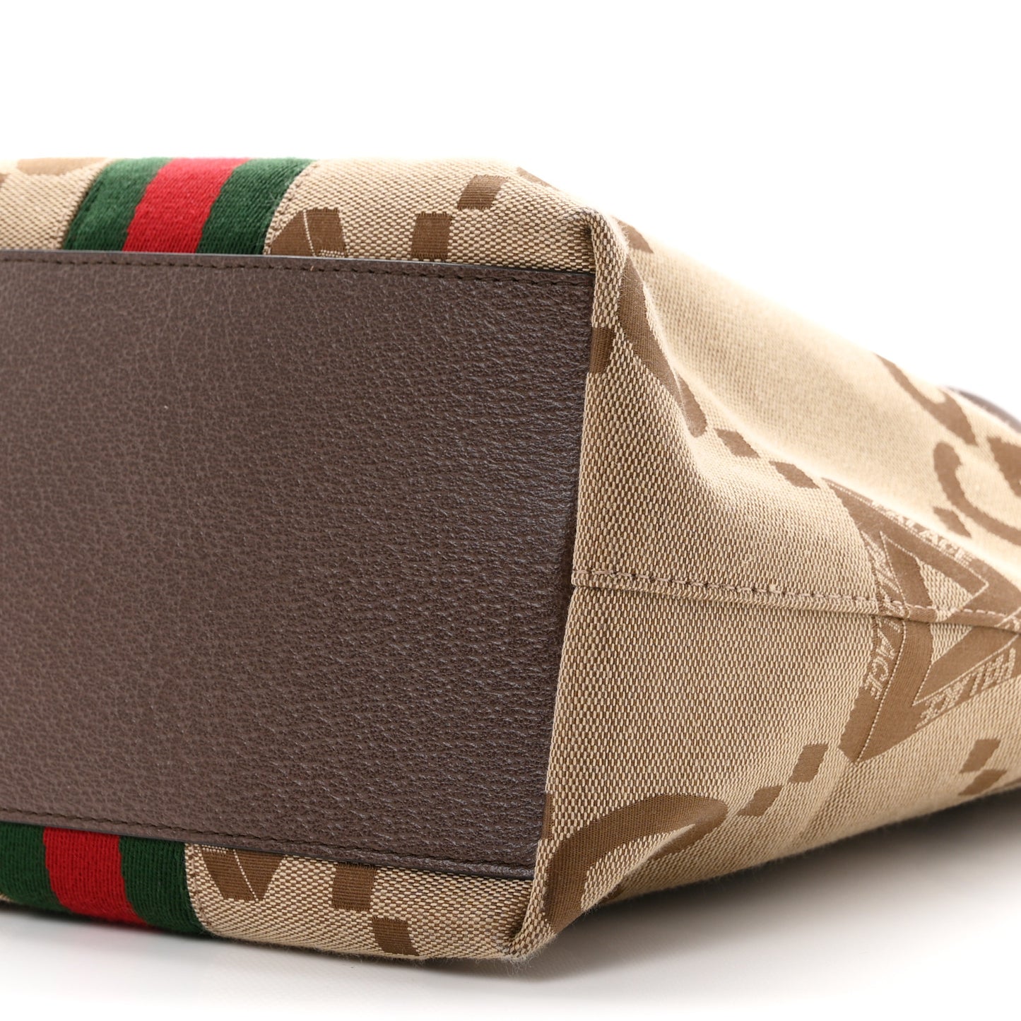 X PALACE Monogram Jumbo GG Textured Dollar Calfskin Web Medium Ophidia Shopping Tote Camel Ebony