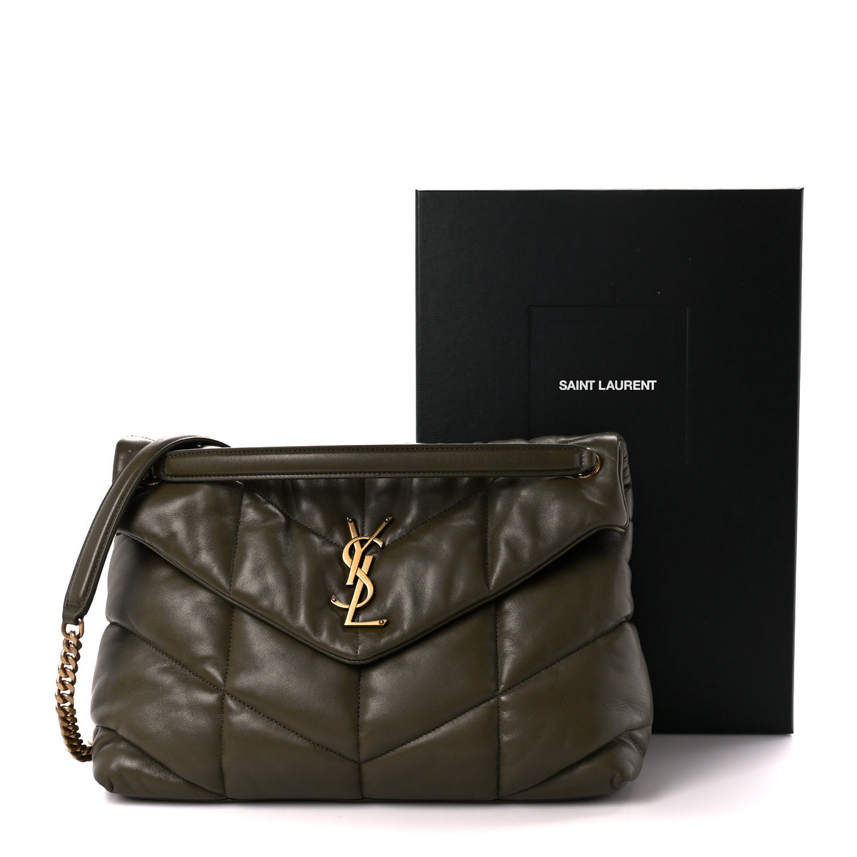 Lambskin Quilted Small Loulou Puffer Monogram Chain Satchel Dark Ganache