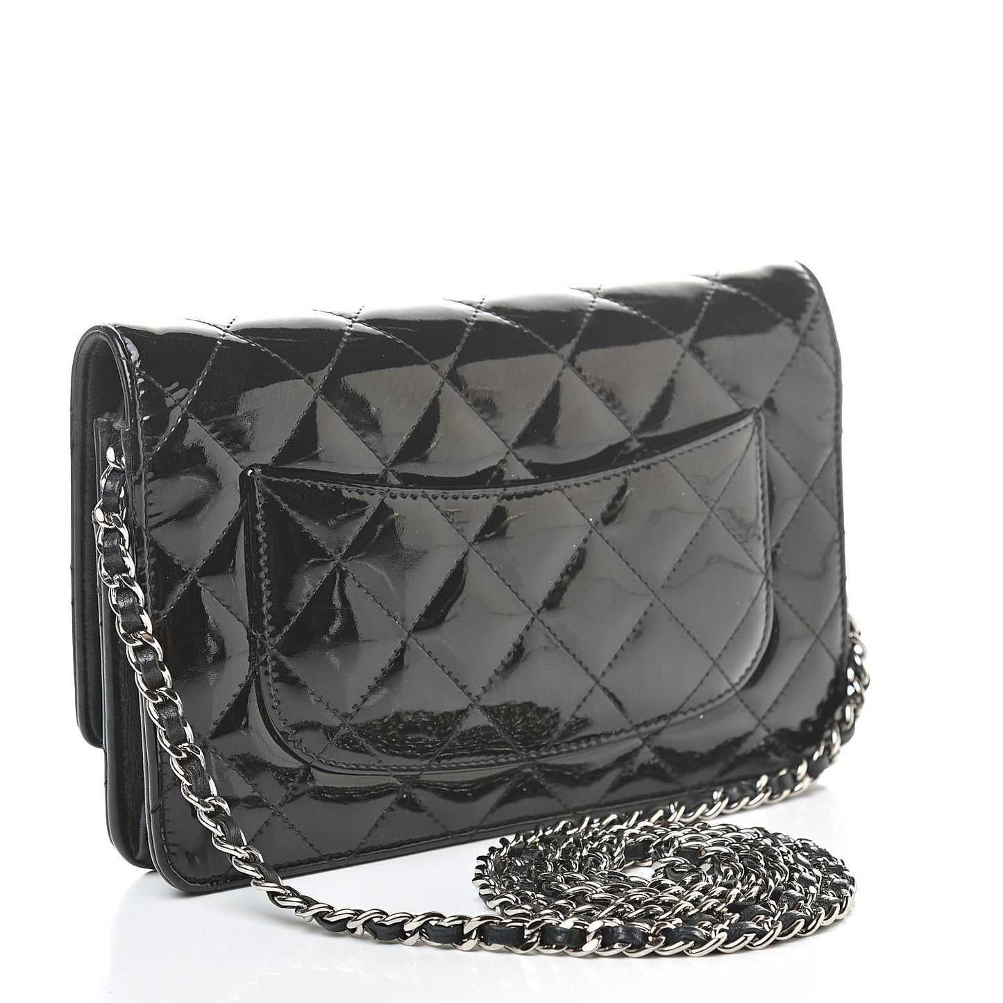 Patent Quilted Wallet On Chain WOC Black