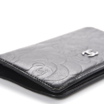 Chanel Lambskin Camellia Embossed Yen Wallet Black 5 of 10