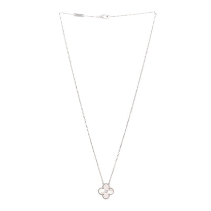 Van Cleef & Arpels 18K White Gold Diamond Guilloche Vintage Alhambra Pendant Necklace 3 of 6