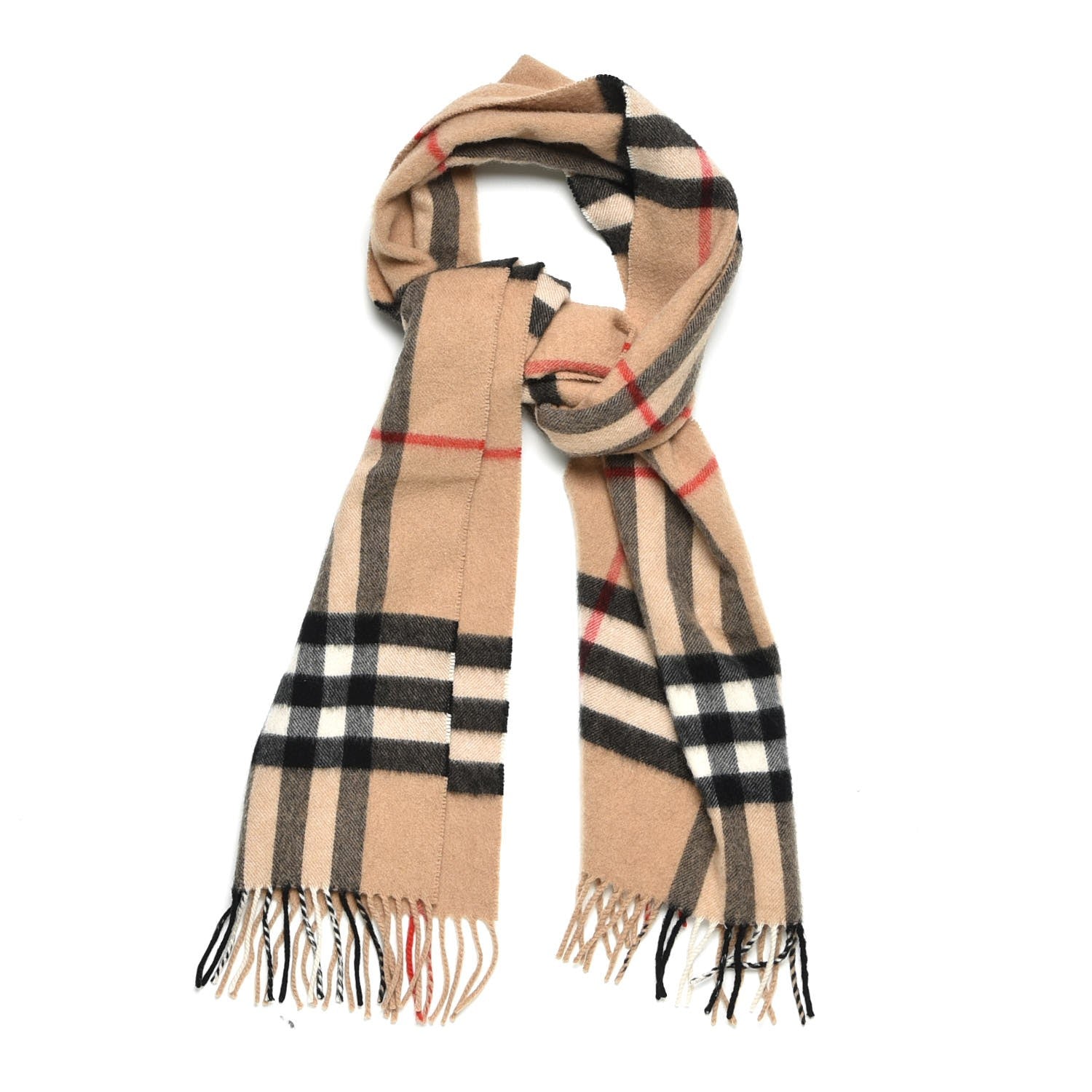 Burberry Cashmere Giant Check Fringe Scarf Camel 1 of 4