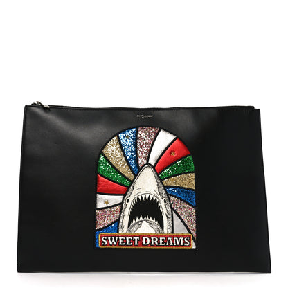Saint Laurent Calfskin Sweet Dreams Shark Zipped Pouch Black 1 of 10