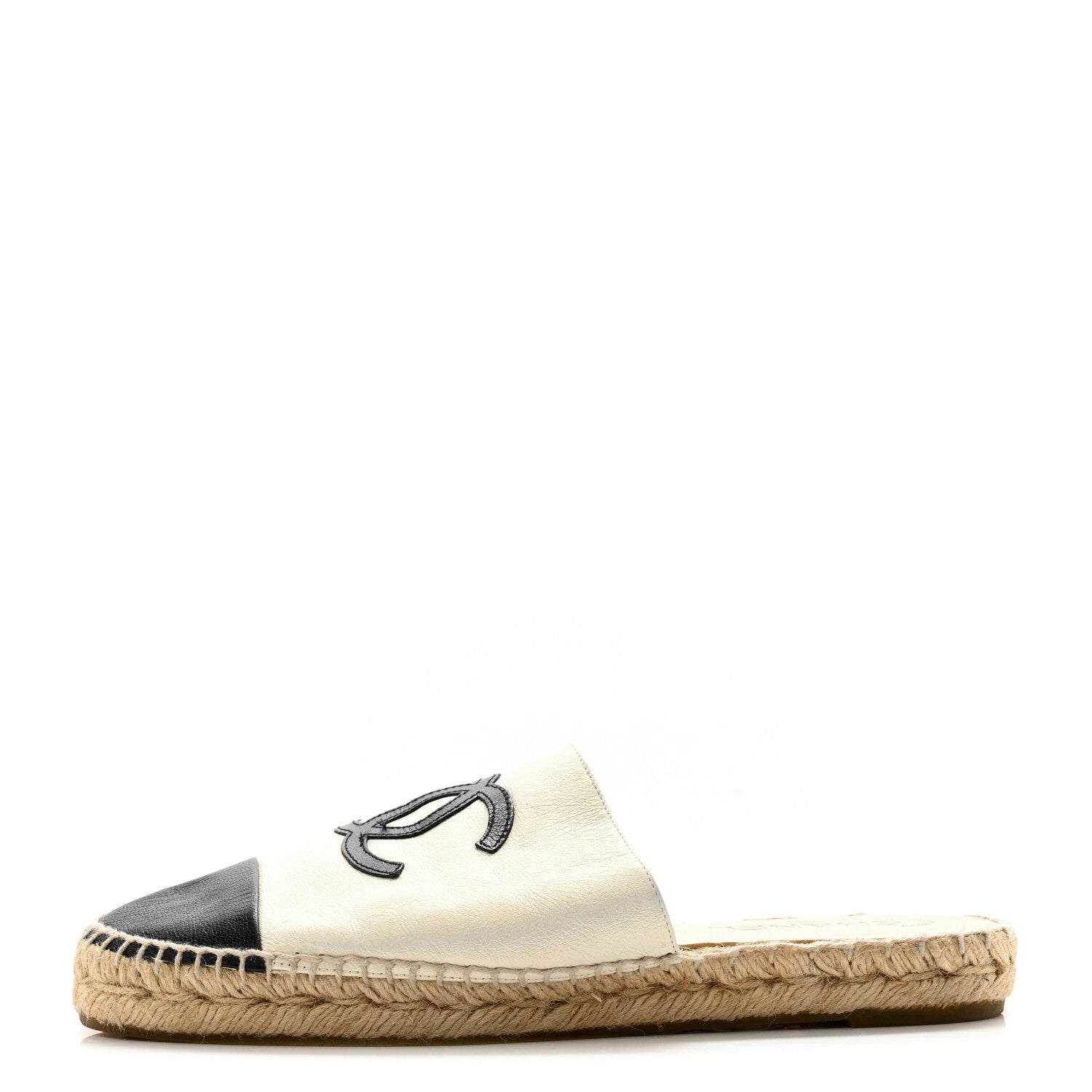 Chanel Iridescent Goatskin CC Espadrille Mules 40 Ivory Black 1 of 10