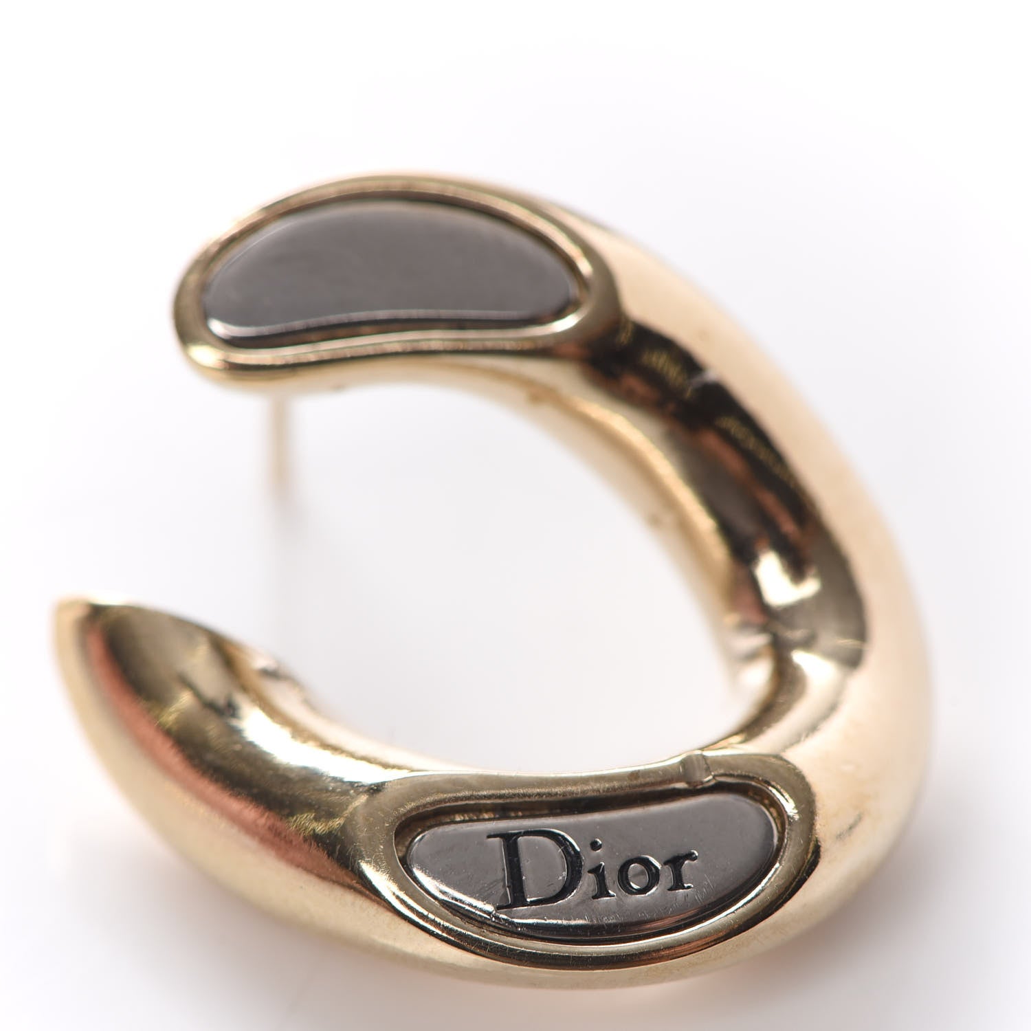 Christian Dior Logo Small Hoop Earrings Gold Silver 4 of 4