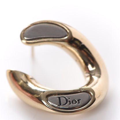 Christian Dior Logo Small Hoop Earrings Gold Silver 4 of 4
