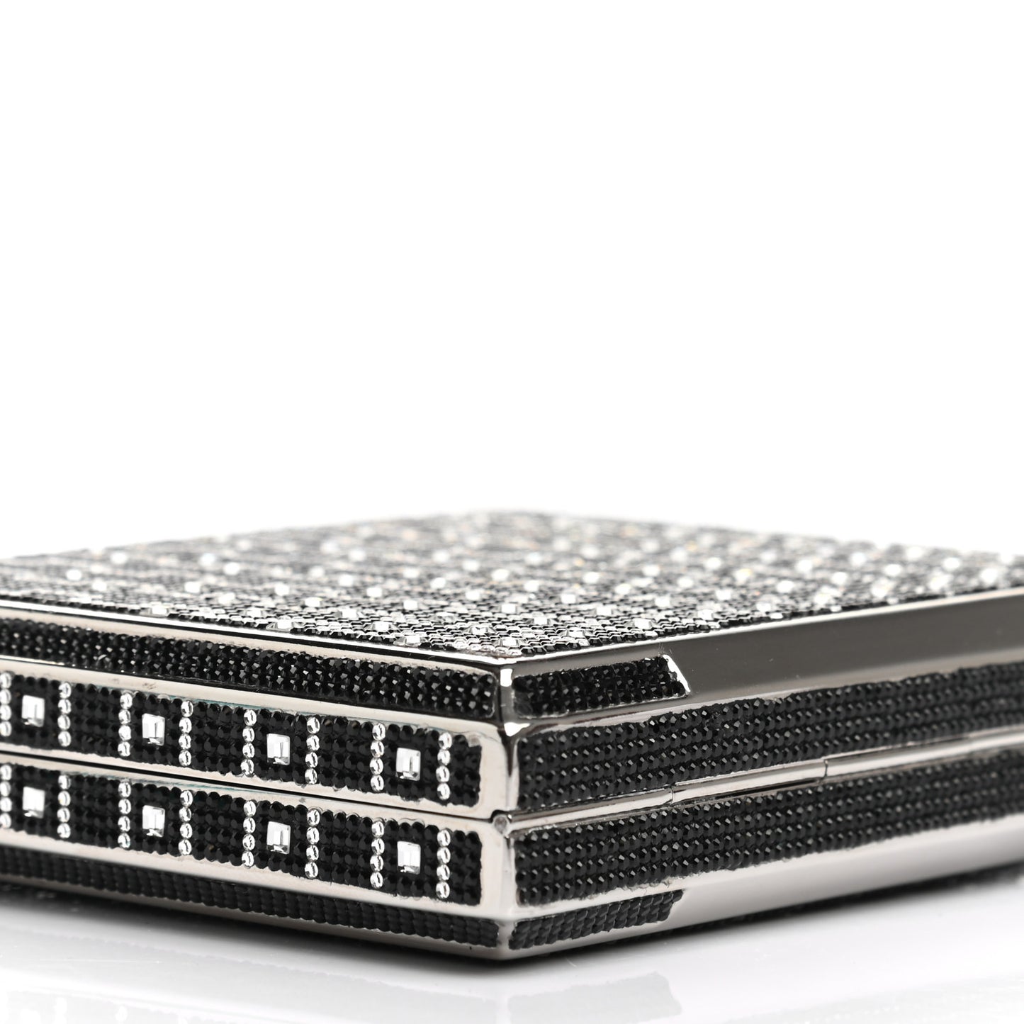 Crystal Minaudiere Clutch Black Silver