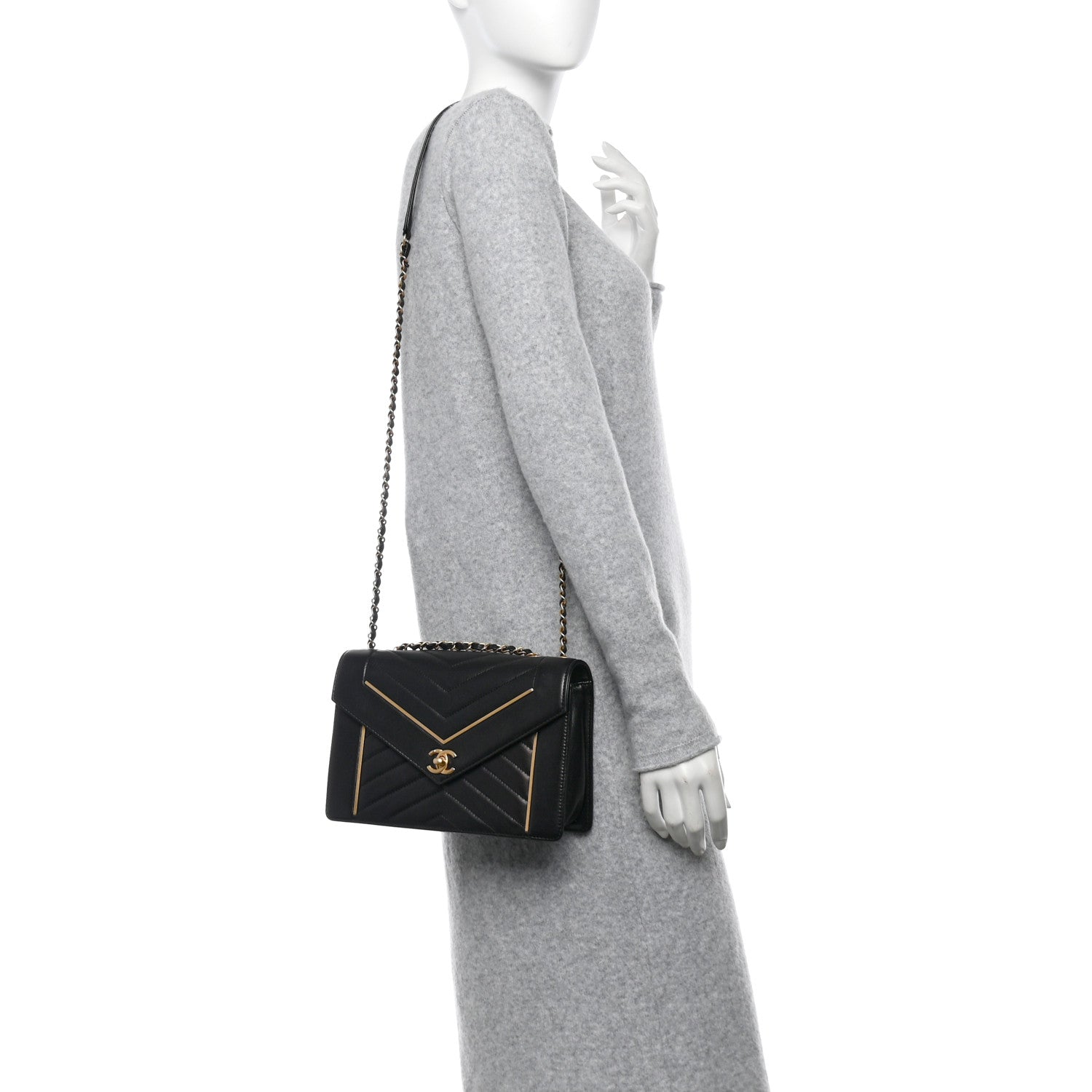 Chanel Lambskin Reversed Chevron Quilted Flap Black 2 of 11