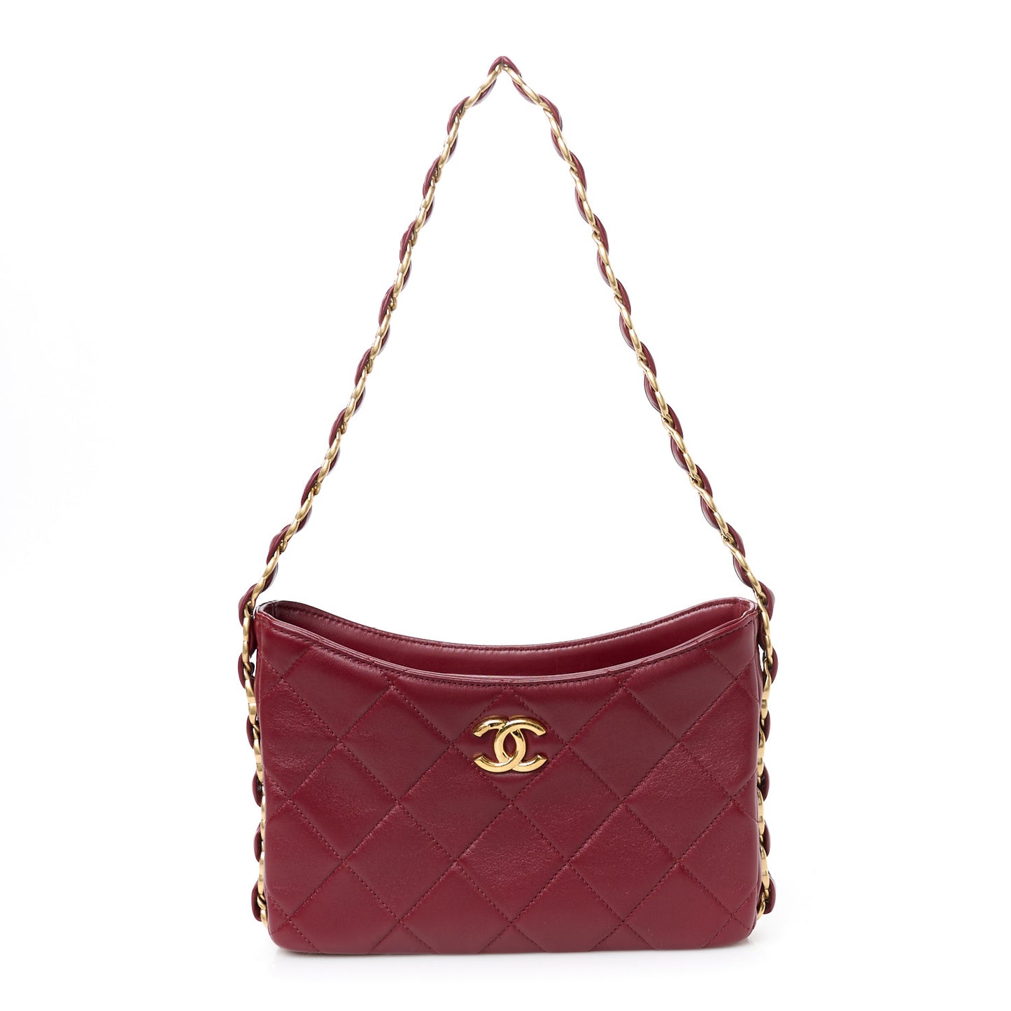 Lambskin Quilted Small CC Links Hobo Burgundy