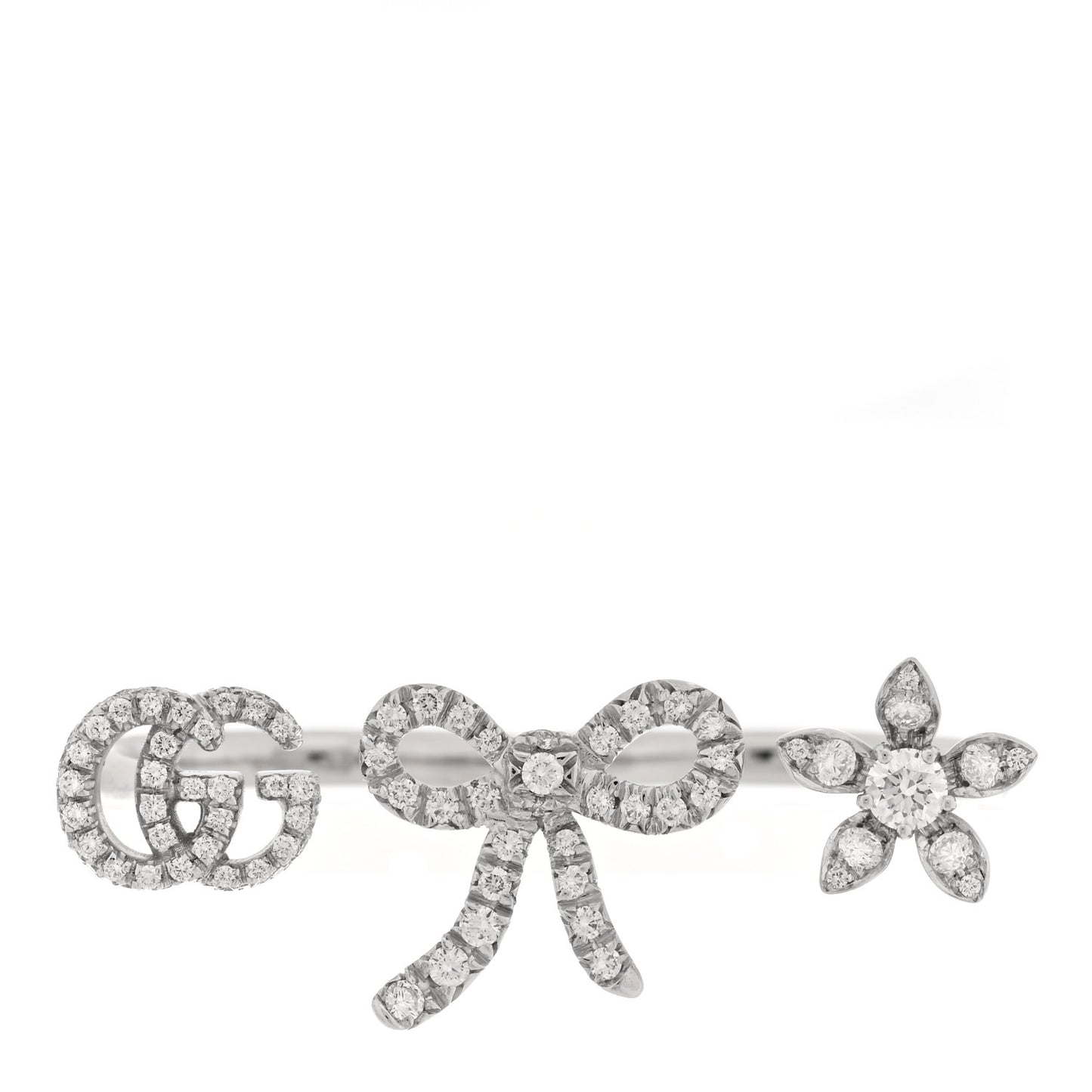 18K White Gold Diamond Flora Bow Flower Ring M