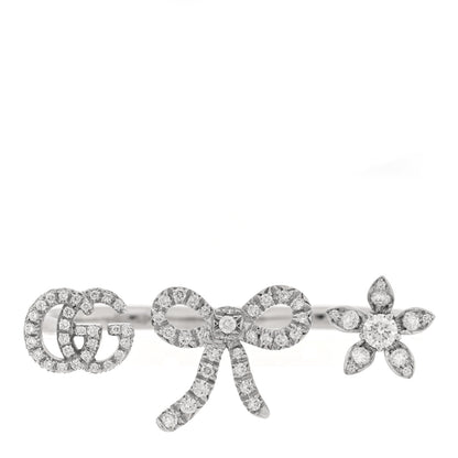 Gucci 18K White Gold Diamond Flora Bow Flower Ring M 1 of 5