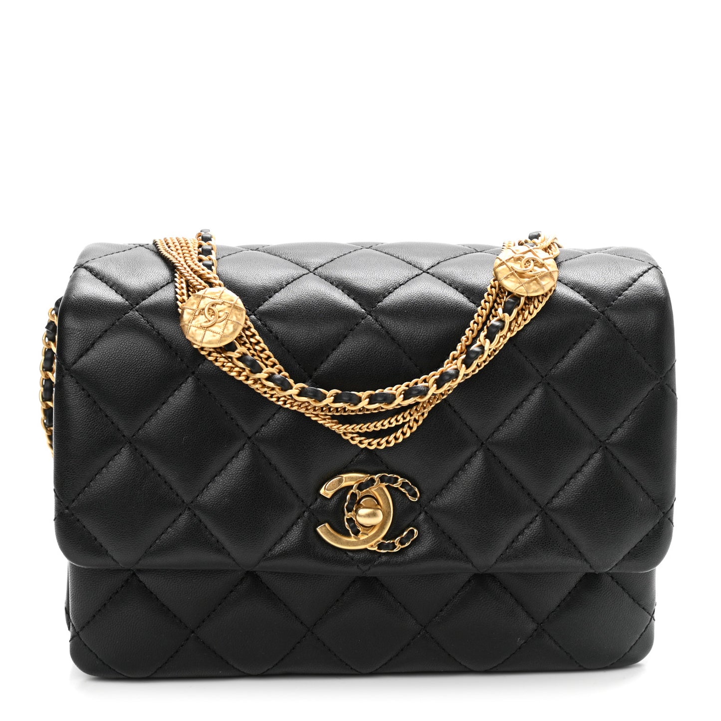 Lambskin Quilted Mini Medallion Multi Chain Flap Black