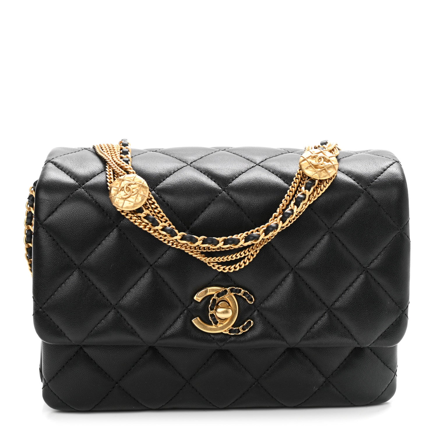 Chanel Lambskin Quilted Mini Medallion Multi Chain Flap Black 1 of 9
