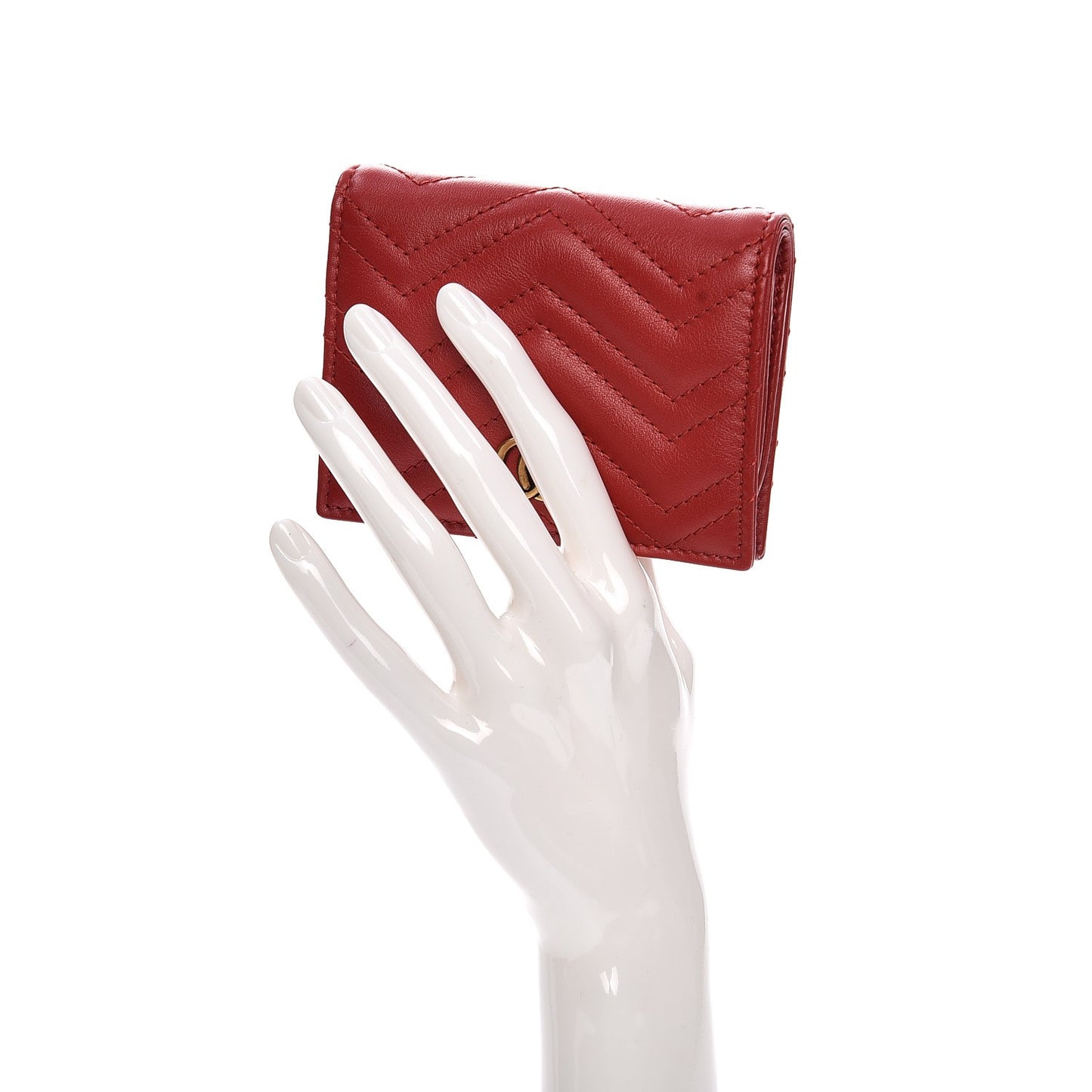 Calfskin Matelasse GG Marmont Card Case Hibiscus Red