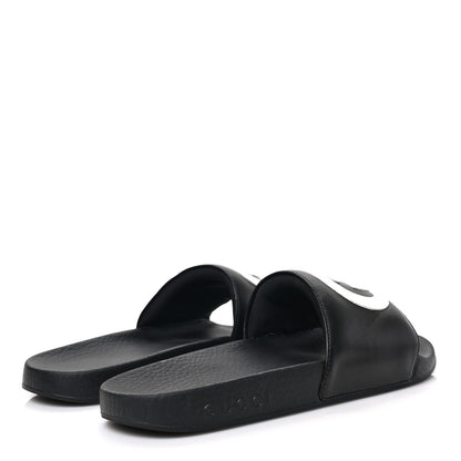 Gucci Nappa Miro Soft Calfskin Womens Interlocking G Slide Sandals 37 Black White 4 of 7