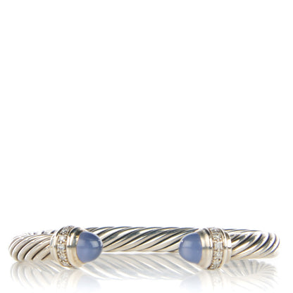 David Yurman Sterling Silver Diamond Chalcedony 7mm Cable Classics Bracelet 1 of 7