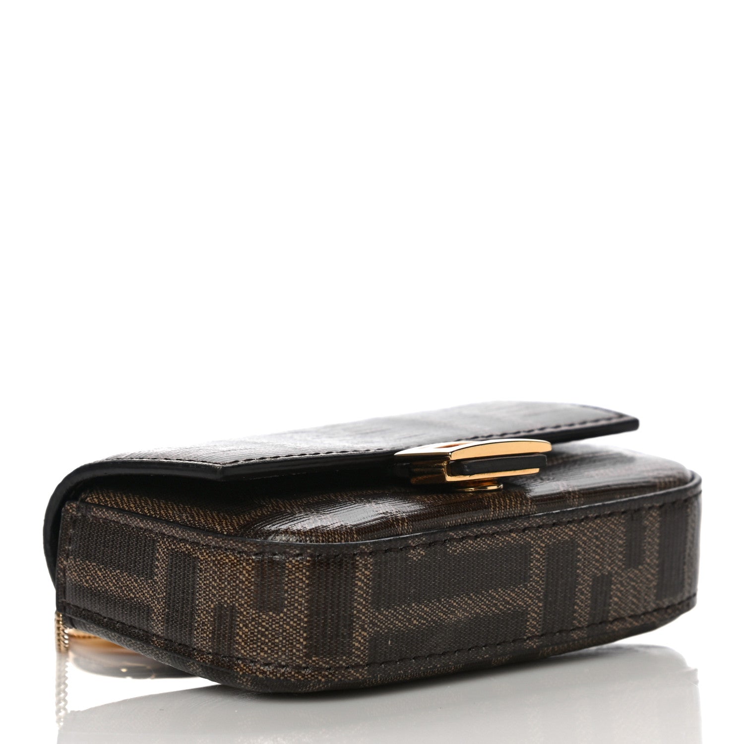 Fendi Glazed Fabric FF 1974 Nano Baguette Charm Mogano Panna 2 of 10