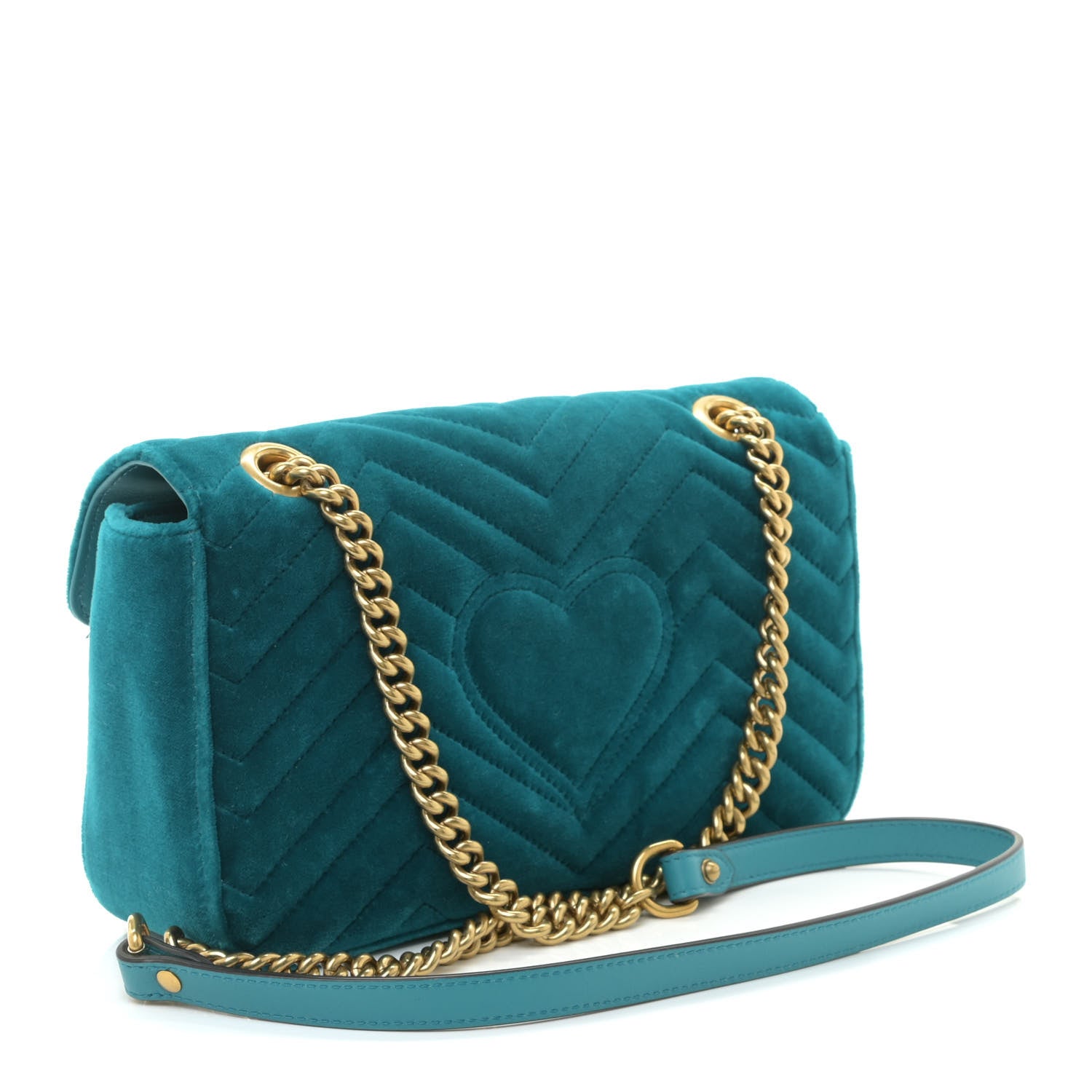 Gucci Velvet Matelasse Small GG Marmont Shoulder Bag Pavone Cyan 5 of 11