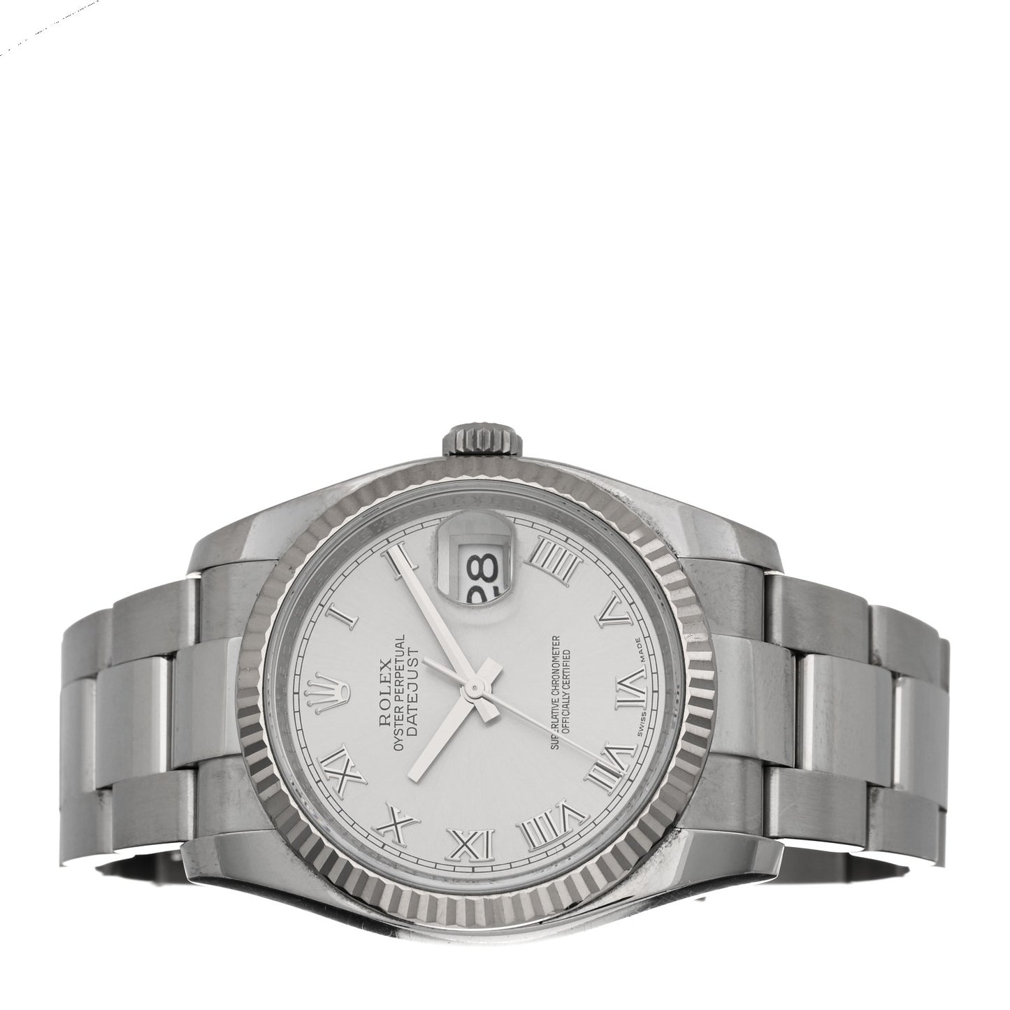 Stainless Steel 18K White Gold 36mm Oyster Perpetual Datejust Watch Silver Roman 116234