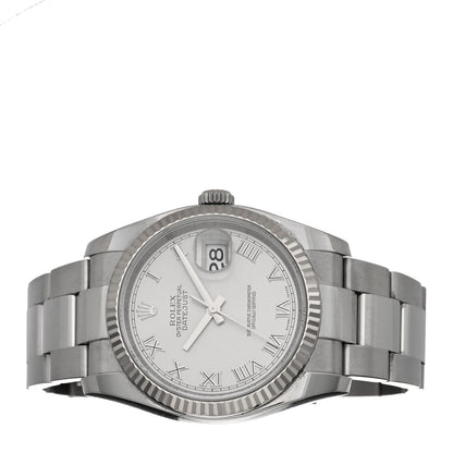 Rolex Stainless Steel 18K White Gold 36mm Oyster Perpetual Datejust Watch Silver Roman 116234 2 of 5