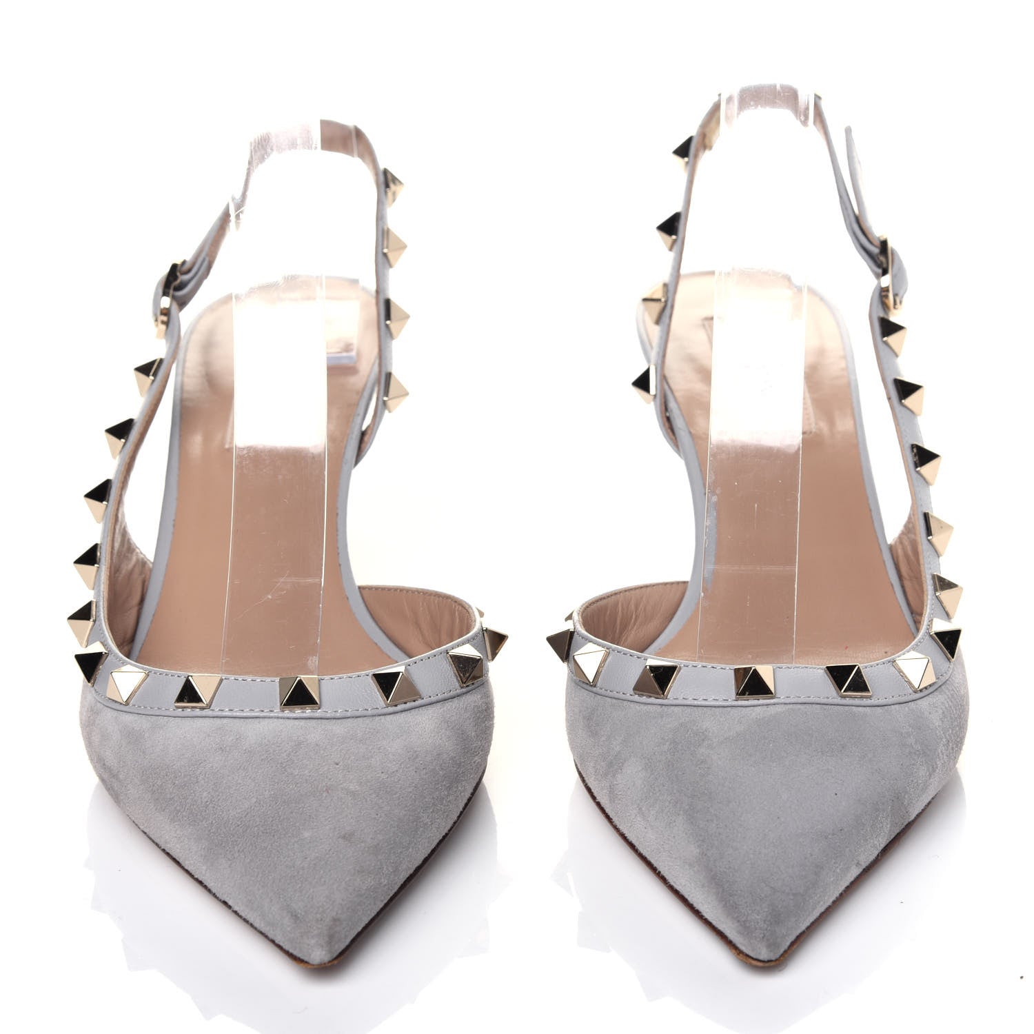 Valentino Garavani Suede Nappa Rockstud Half D'Orsay Slingback 50mm Pumps 37 Pastel Grey 2 of 17