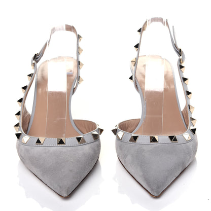 Valentino Garavani Suede Nappa Rockstud Half D'Orsay Slingback 50mm Pumps 37 Pastel Grey 2 of 17