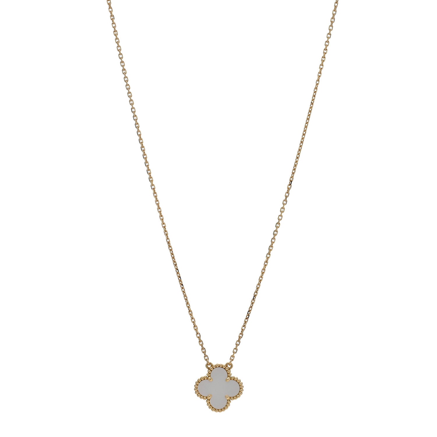 Van Cleef & Arpels 18K Yellow Gold Mother of Pearl Vintage Alhambra Pendant Necklace 1 of 5