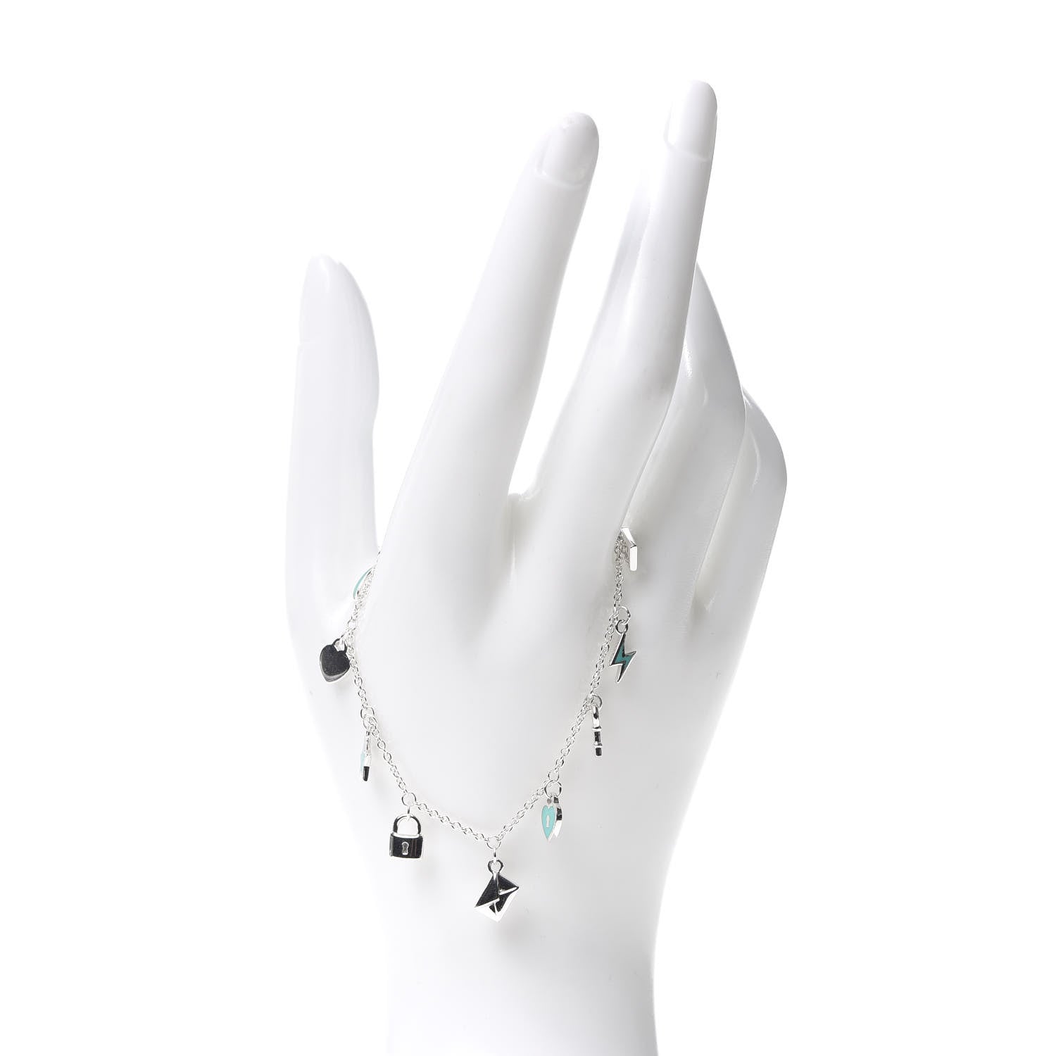 Tiffany Sterling Silver Enamel Love Notes Charm Bracelet Blue 2 of 7