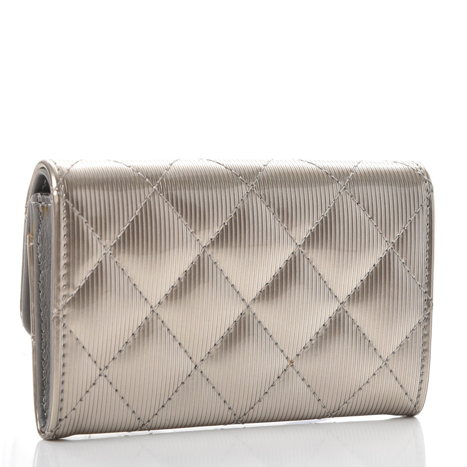 Chanel Striated Patent Quilted Card Holder Beige 3 of 9