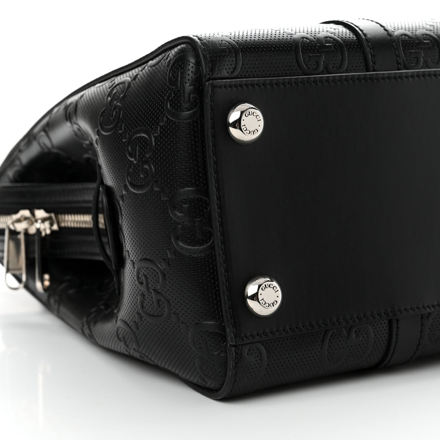 Gucci Calfskin GG Tennis Embossed Tote Bag Black 9 of 10