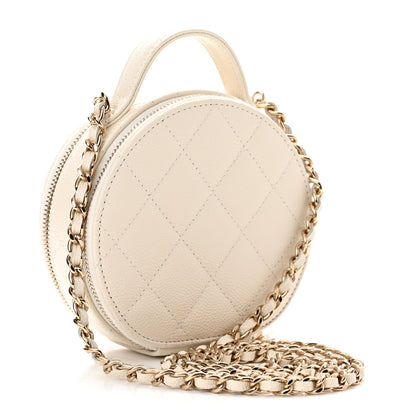 Chanel Caviar Quilted Round Handle With Care Vanity With Chain White 3 of 11