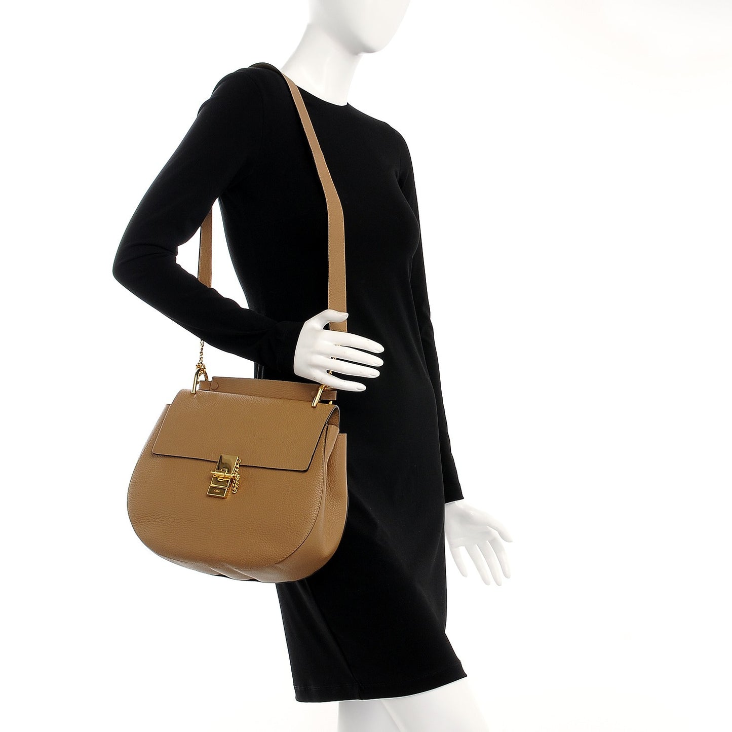 Grained Lambskin Large Drew Shoulder Bag Chestnut Cream