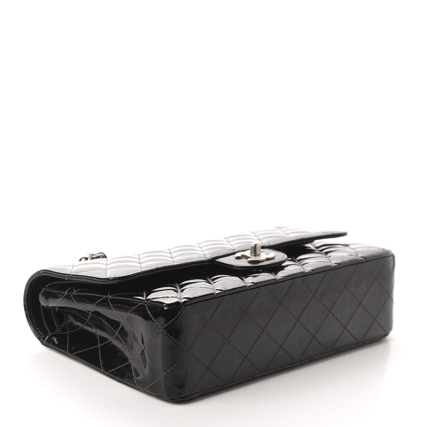 Patent Quilted Medium Double Flap Black