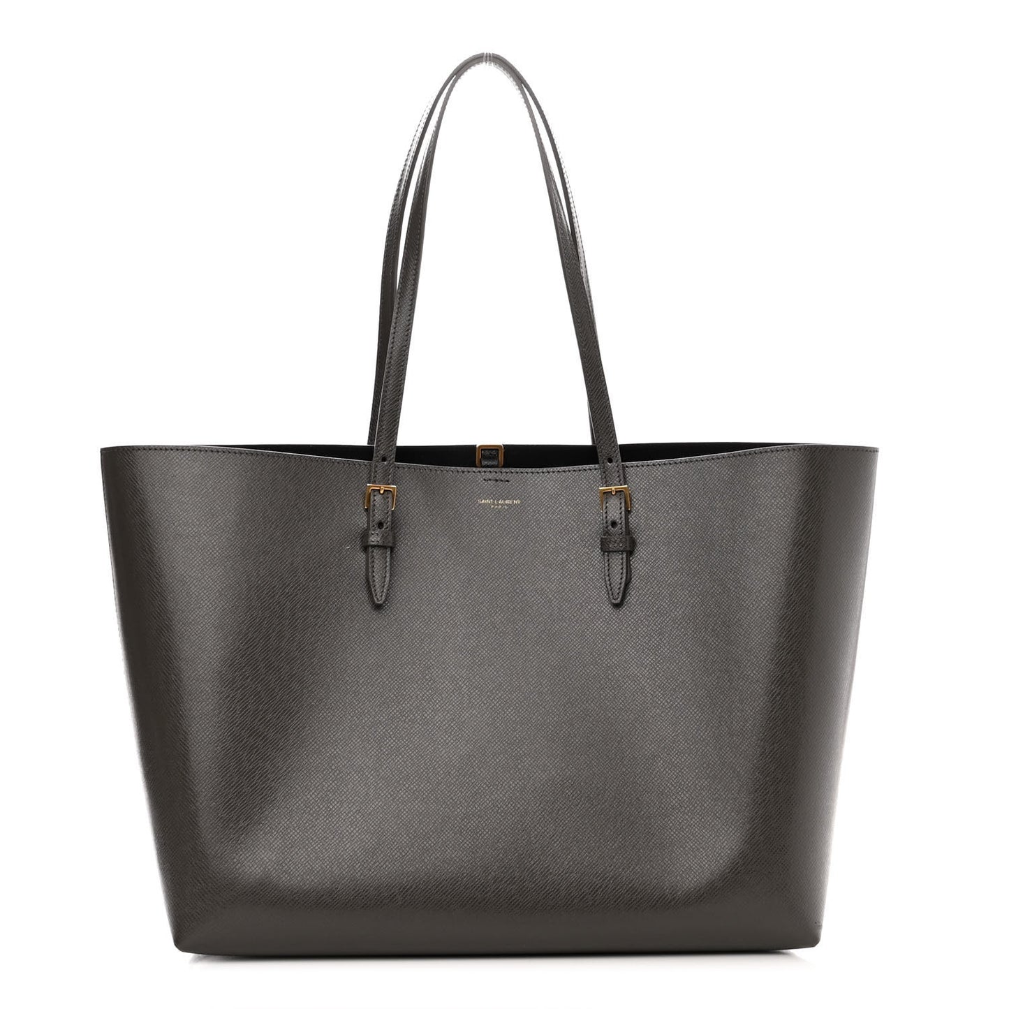 Grained Calfskin Large Shopping Tote Warm Taupe Black