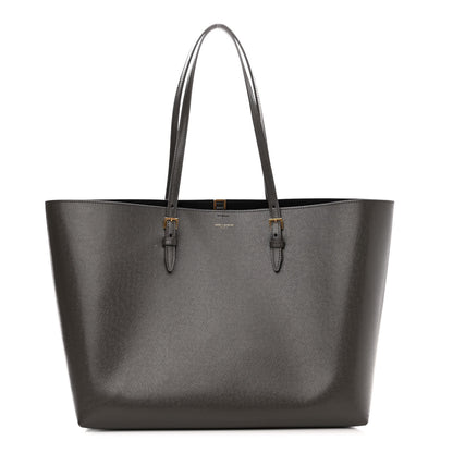 Saint Laurent Grained Calfskin Large Shopping Tote Warm Taupe Black 3 of 11