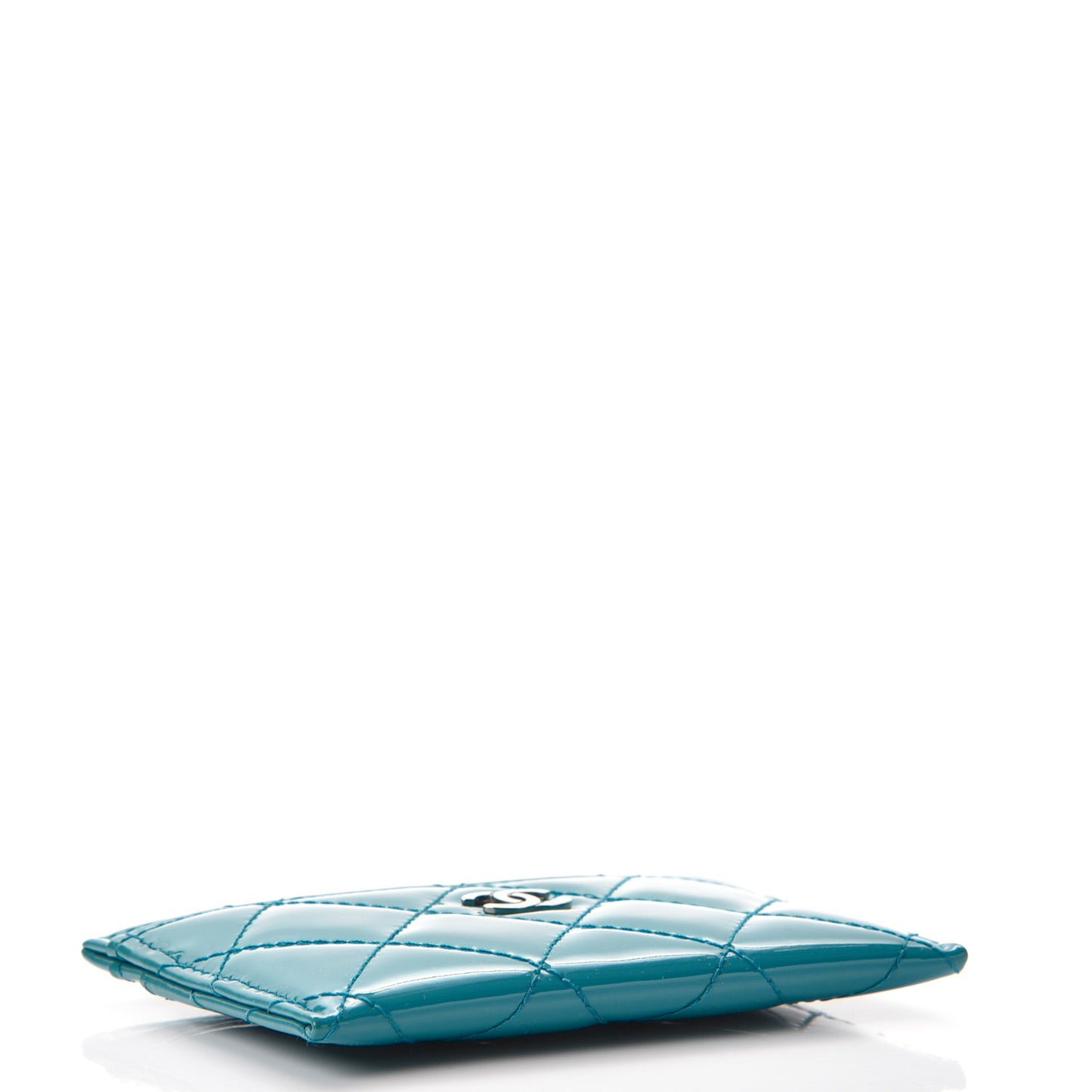 Patent Quilted Card Holder Turquoise