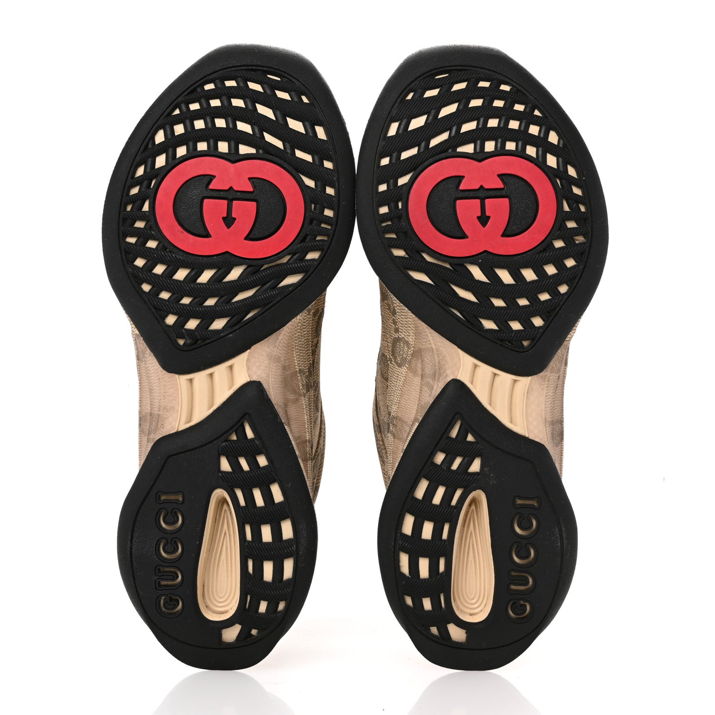 Ultralight Plume Calfskin Monogram Printed Womens Gucci Run Sneakers 39 Beige Ebony